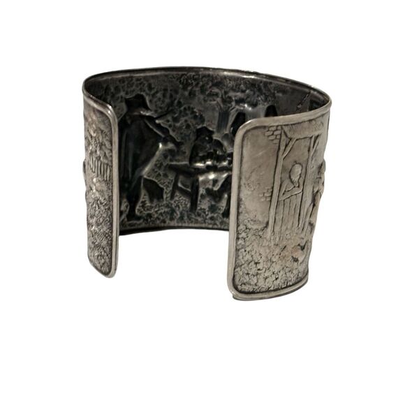 Denmark Hans Jensen Estate Silver Plate Wide Repousse Cuff Bracelet Vintage - Picture 3 of 9